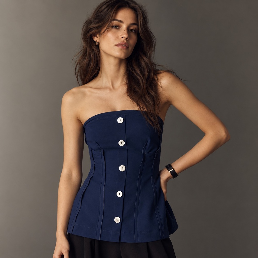 ANTHROPOLOGIE MAEVE Women New Top Strapless Structured Vest LARGE Navy OB2494750